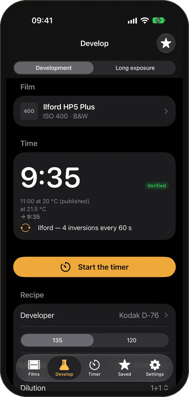 The development calculator showing a published time