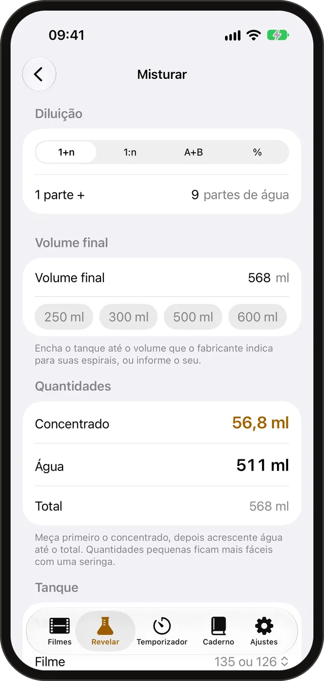 Calculadora de tempos de revelação