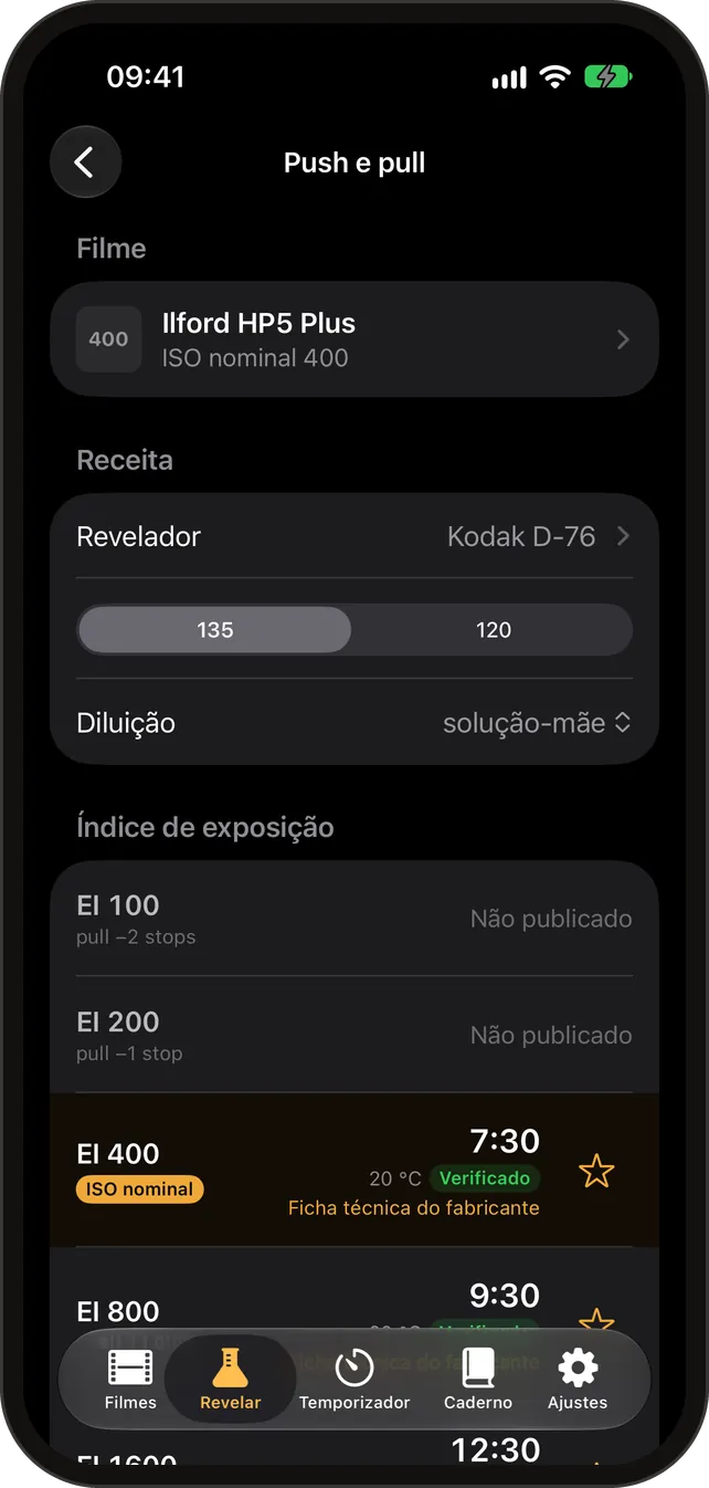 Calculadora de tempos de revelação
